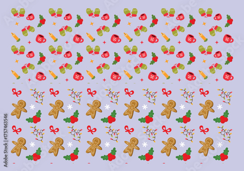 Christmas Wreath and Ornament Seamless Pattern with Golden Bells