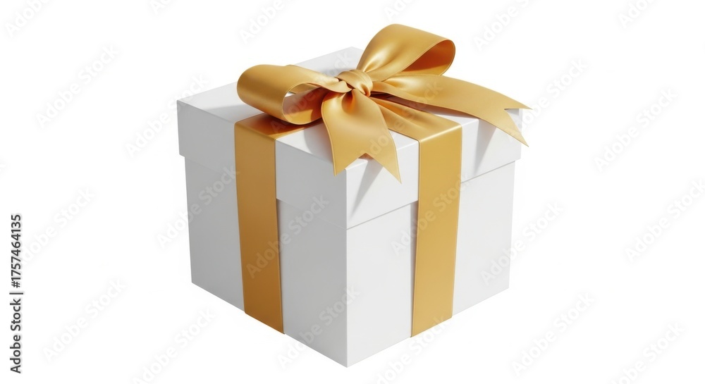 Obraz premium Elegant white gift box with golden ribbon bow for special occasions