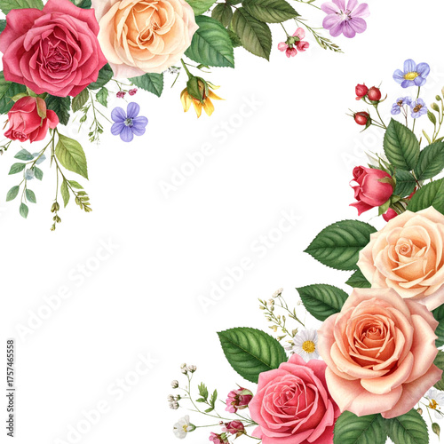 Vibrant Floral Frame with Colorful Rose Border