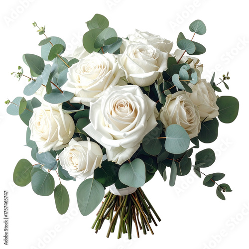 Elegant White Rose and Eucalyptus Bouquet Black Background