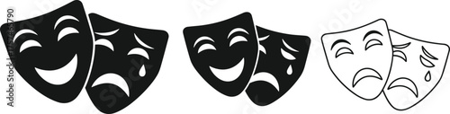 Iconic symbol of theatrical masks representing the duality of human emotions, joy and sorrow, drama and comedy