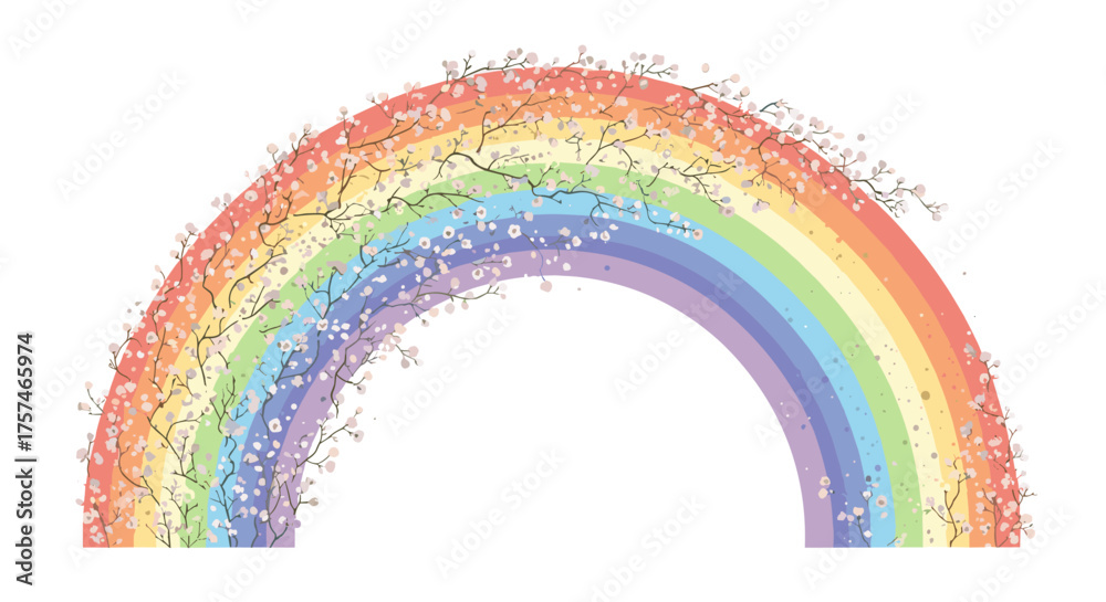 Obraz premium A beautiful rainbow with delicate flowers and tiny sparkling details stretching across the sky.
