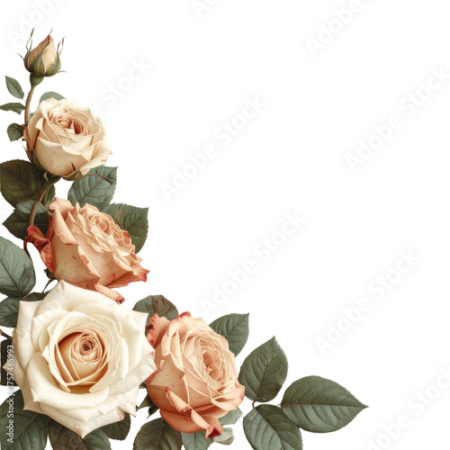 Vertical Arrangement Cream and Peach Roses Black Background