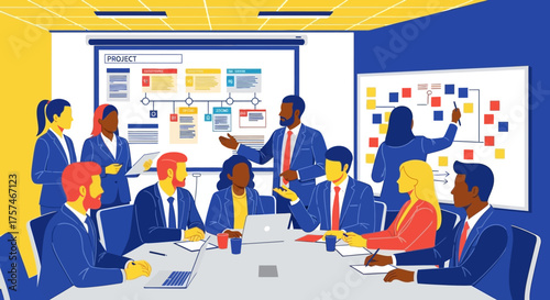 Business Team Meeting Presenting Project Plan in Office.