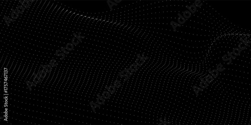 Flowing dots particles wave pattern halftone gradient curve shape isolated on white background