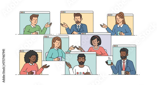 Diverse Group of People in Video Conference Call.