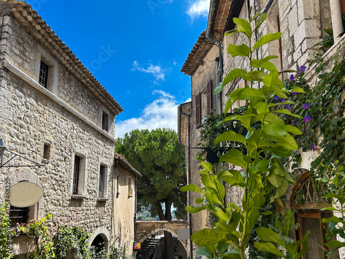 View of the street in the old town on a summer day. Saint-Paul-de-Vence. France.