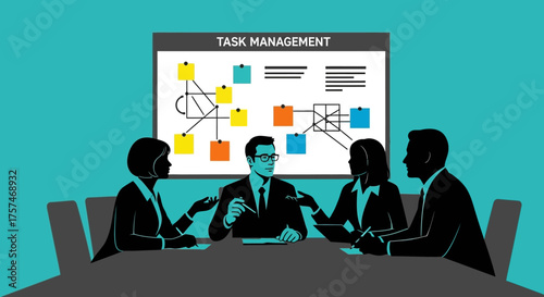 Business Team Discussing Task Management Strategy in Meeting.
