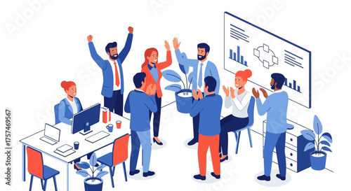 Team Celebrating Success in Modern Office Environment.