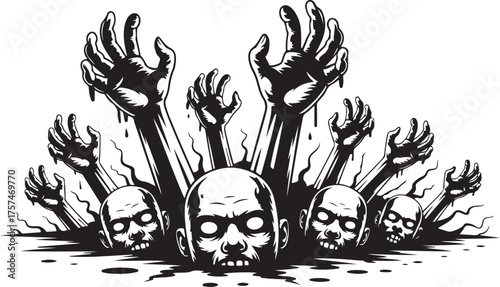 Zombie Horde Rising Out of the Ground Halloween Concept Artwork