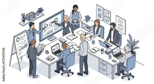 Business Team Meeting Around Conference Table Discussing Data.