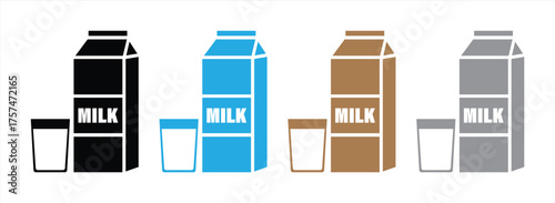 Milk Carton and Glass Icon Set in Various Colors
