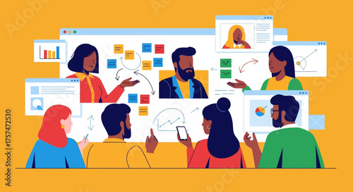 Diverse Team Collaborating on Business Strategy Illustration.