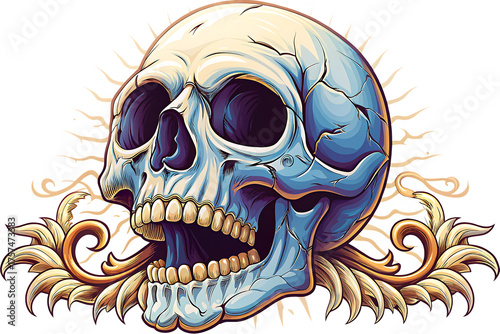 the skull with open moth explodes from within blue isolated on white background png, ai generated