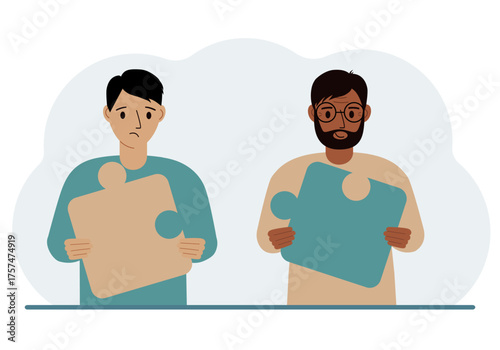 Team metaphor. People putting puzzle pieces together. The concept of teamwork and cooperation. Business concept.
