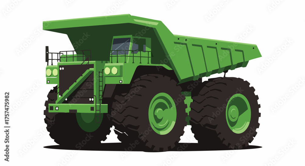 Obraz premium Green Mining Dump Truck Illustration with Oversized Tires and Heavy Duty Design.