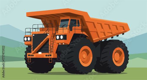 Giant Orange Mining Dump Truck Heavy Equipment Vehicle Illustration.