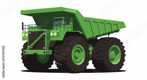 Green Mining Dump Truck Illustration with Oversized Tires and Heavy Duty Design.