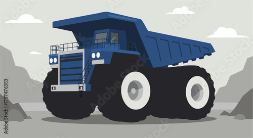 Massive Blue Mining Dump Truck with Giant Wheels.