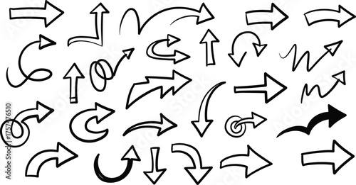 Wallpaper Mural Hand-drawn arrow doodles, sketch-style directional icons, curved, zigzag, spiral, straight arrows, black ink, graphic symbols, visual design elements Torontodigital.ca
