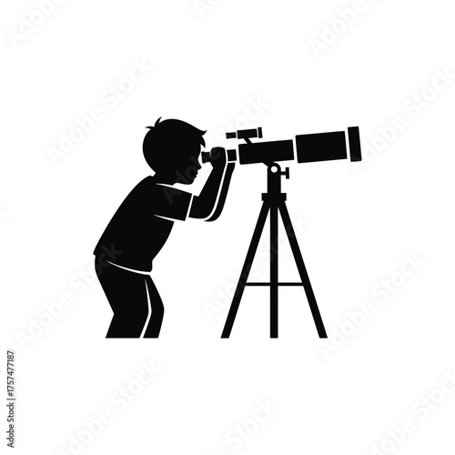 Child looking through telescope silhouette