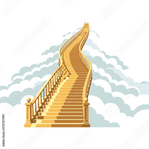 Golden Staircase Ascending to Heaven Amidst Clouds