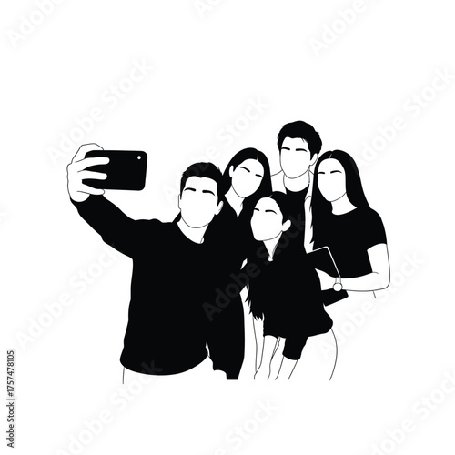 Group of friends taking a selfie silhouette