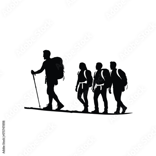 Group of hikers on a trail silhouette
