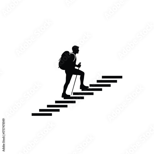 Hiker ascending stairs silhouette