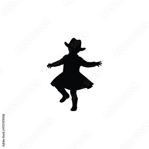 Young child in cowboy hat dancing silhouette