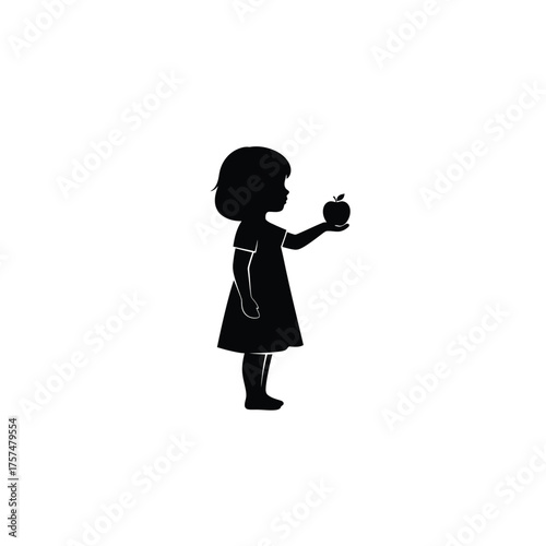 Young girl holding a small object silhouette