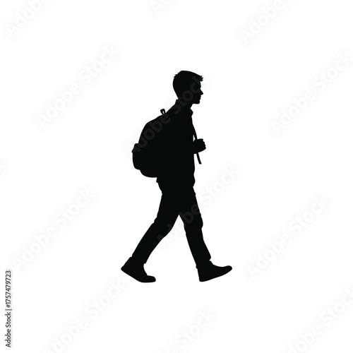 Young person walking with backpack silhouette