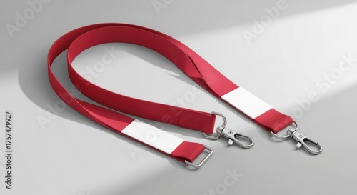 Two Vibrant Red Lanyards with Blank White Branding Patches and Silver Clasps