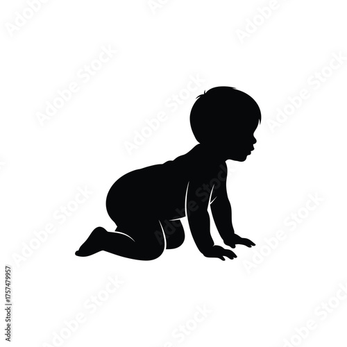 Black silhouette of a baby crawling on white background silhouette