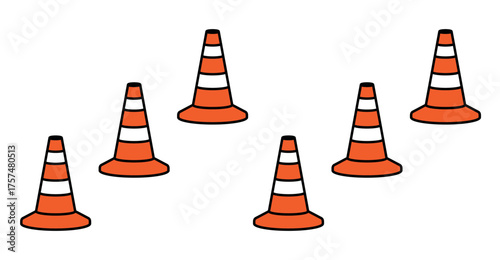 Traffic cone icon. Automobile symbol, orange plastic cone for road marking. Designation or fencing of a hazardous road section, road construction, or accident. Cone for marking boundaries or contours.