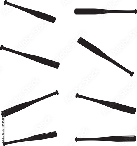 Collection of eight black baseball bat silhouettes on a white background arranged in a grid pattern