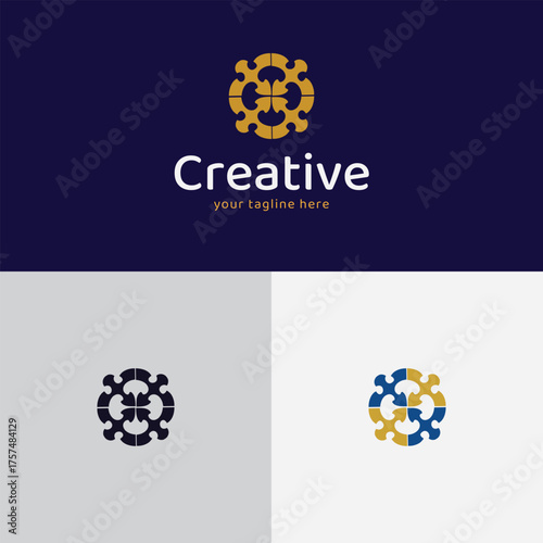 Creative puzzle circle logo design template, teamwork unity concept, modern abstract brand identity