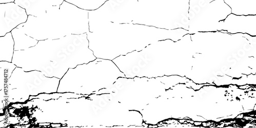 Black and white surface showing cracked, aging wall with peeling textures—great for urban decay themes or digital artwork.

