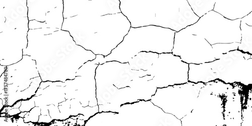 Black and white surface showing cracked, aging wall with peeling textures—great for urban decay themes or digital artwork.
