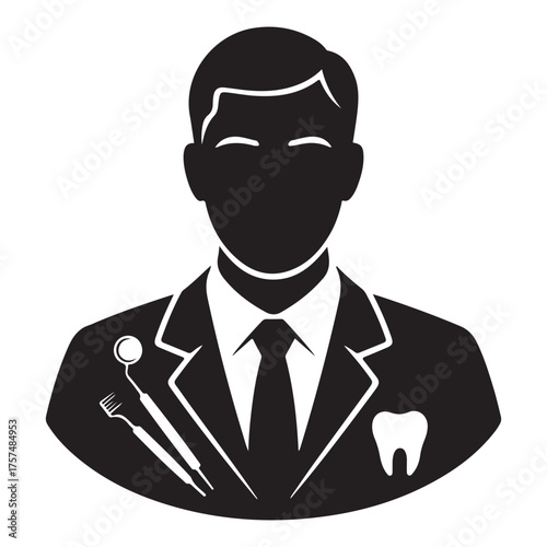 Dentist silhouette with dental tools and equipment illustration