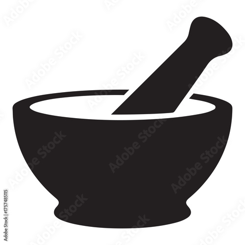 Classic mortar and pestle silhouette for herbal remedies and cooking