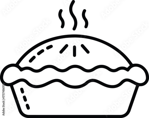 A simple line drawing of a hot, freshly baked pie with steam rising, suggesting comfort, home, and delicious food