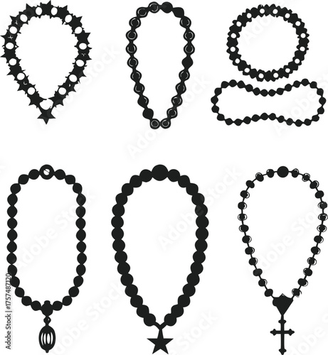 Six Black Silhouette Necklaces and Rosaries rosary