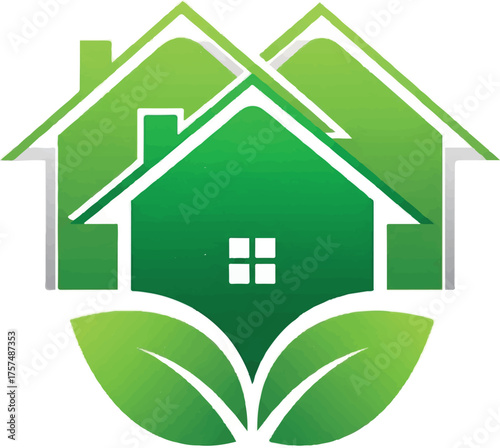 Green ecofriendly house logo with leaves, symbolizing sustainability and nature