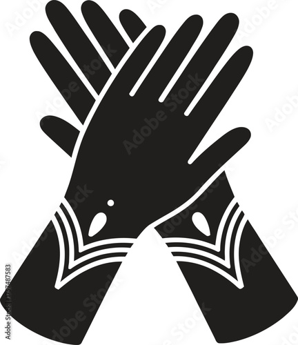 Elegant black silhouette of long opera gloves with decorative cuffs