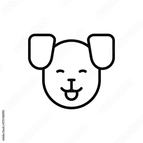 A simple icon depicts a dogs face in black outline It has two upright ears closed eyes and a tongue sticking out