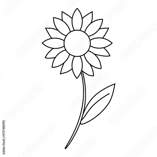 Simple line art sunflower with stem and leaf
