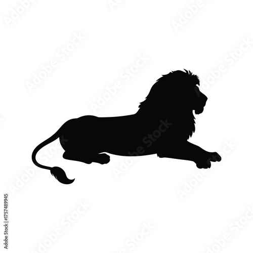 Majestic lion in repose a black silhouette of strength and power, lion lying down silhouette vector illustration