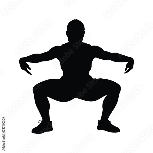 Silhouette of muscular man doing deep squat exercise on a white background, person doing squats silhouette vector illustration