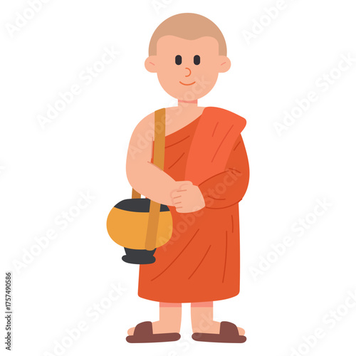 Flat cartoon vector illustration of a Buddhist monk. Spiritual and religious concept in minimal flat design style, perfect for culture, temple, and meditation themes.
